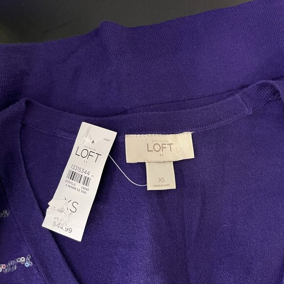 ANN TAYLOR LOFT Women's Purple Sequin Striped Cardigan Sweater - Size XS - NWT - Picture 2 of 3